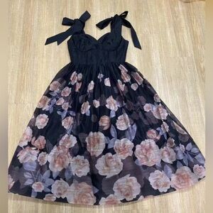 Camila Coelho Elegant Black and Pink Rose Maxi Dress